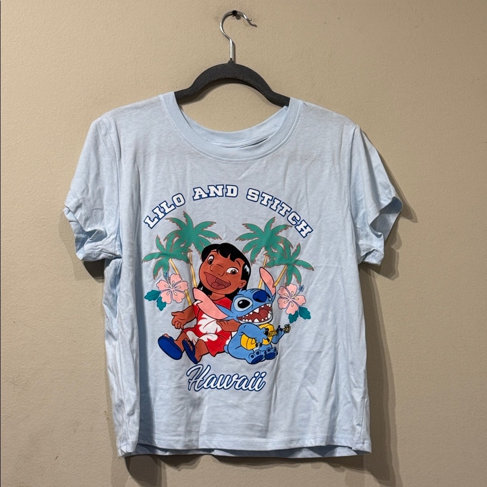 Plus Size Short Sleeve Crew Neck Blue Disney Lilo and Stitch Hawaii Shirt XXL